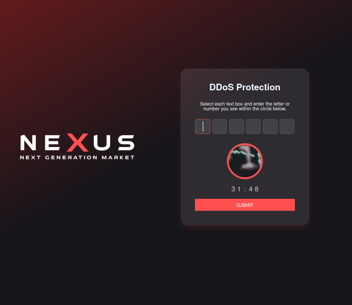 DDoS protection interface of NEXUS Market