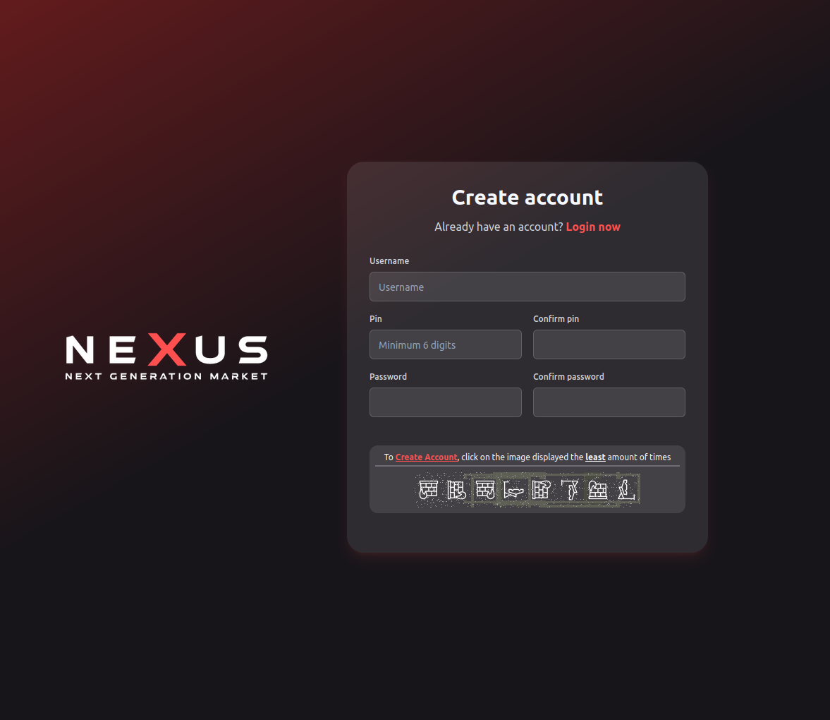 Registration form of NEXUS Market