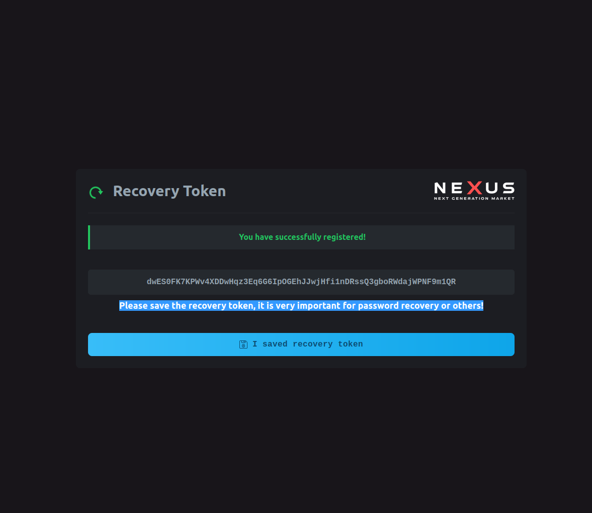 2FA security token system in NEXUS Market